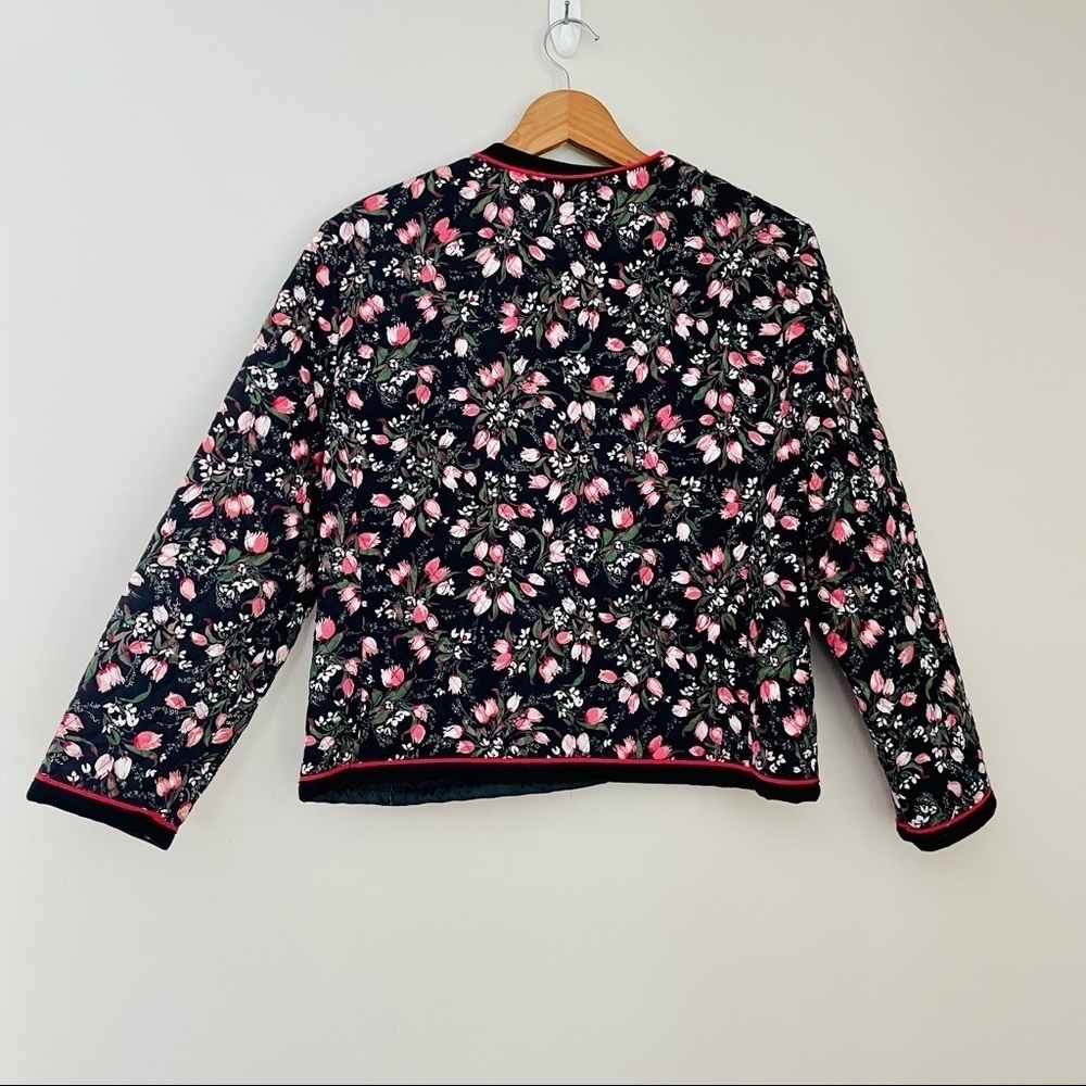 Vintage Boston Traveler Floral Quilted Jacket Black Pink 12 - Picture 8 of 16